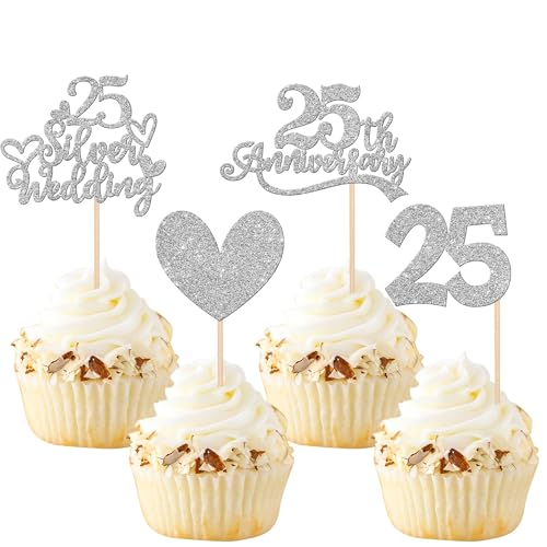 Xsstarmi 24 Packung 25. Hochzeit Jubiläum Cupcake Toppers Glitzer 25 Silver Wedding Anniversary Cupcake Picks für Hochzeitstag 25. Silber Hochzeit Jubiläum Party Kuchendekoration Silber Xsstarmi 24 Packung 25. Hochzeit Jubiläum Cupcake Toppers Glitzer 25 Silver Wedding Anniversary Cupcake Picks für Hochzeitstag 25. Silber Hochzeit Jubiläum Party Kuchendekoration Silber von Xsstarmi