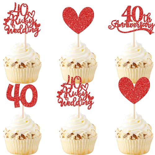 Xsstarmi 24 Packung 40. Hochzeit Jubiläum Cupcake Toppers Glitzer 40 Ruby Wedding Anniversary Cupcake Picks Dekoration für 40. Rubin Hochzeit Jubiläum Party Kuchendekoration Rot Xsstarmi 24 Packung 40. Hochzeit Jubiläum Cupcake Toppers Glitzer 40 Ruby Wedding Anniversary Cupcake Picks Dekoration für 40. Rubin Hochzeit Jubiläum Party Kuchendekoration Rot von Xsstarmi