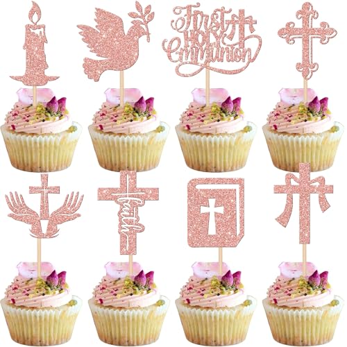 Xsstarmi 24 Packung Die Erste Kommunion Cupcake Toppers Glitzer Erste Taufe Cupcake Picks Gott Segne First Communion Kuchendekoration für Christliche Taufe Geburtstag Partyzubehör Roségold Xsstarmi 24 Packung Die Erste Kommunion Cupcake Toppers Glitzer Erste Taufe Cupcake Picks Gott Segne First Communion Kuchendekoration für Christliche Taufe Geburtstag Partyzubehör Roségold von Xsstarmi