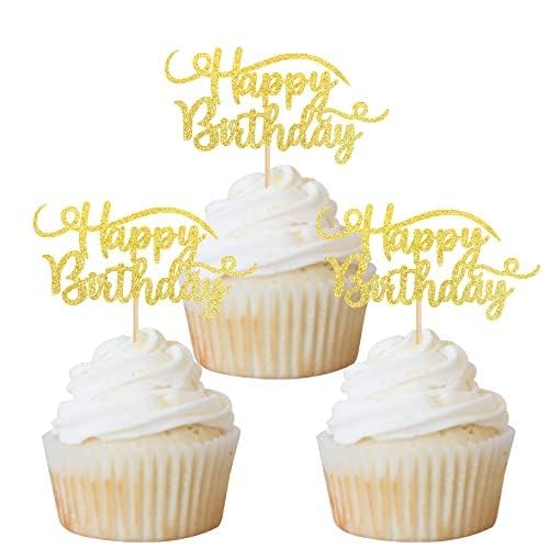 Xsstarmi 24 Packung Happy Birthday Cupcake Toppers Glitzer Geburtstag Cupcake Picks für Kinder Jungen Mädchen Geburtstag Party Kuchendekoration Gold Xsstarmi 24 Packung Happy Birthday Cupcake Toppers Glitzer Geburtstag Cupcake Picks für Kinder Jungen Mädchen Geburtstag Party Kuchendekoration Gold von Xsstarmi