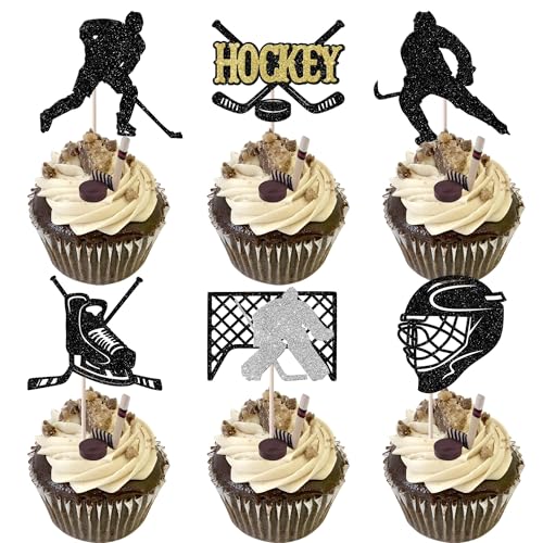 Xsstarmi 24 Packung Hockey Cupcake Toppers Glitzer Hockey Sports Cupcake Picks Hockey Spieler Kuchendekoration für Hockey Spieler Geburtstag Partyzubehör Schwarz Gold Xsstarmi 24 Packung Hockey Cupcake Toppers Glitzer Hockey Sports Cupcake Picks Hockey Spieler Kuchendekoration für Hockey Spieler Geburtstag Partyzubehör Schwarz Gold von Xsstarmi