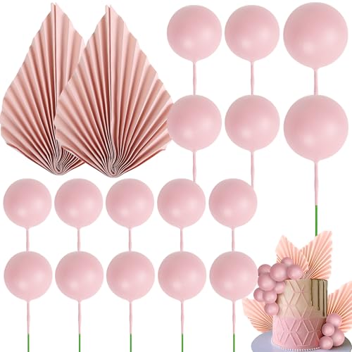 Xsstarmi 30 Packung Tortendeko Kugel aus Schwarzem Gold Tortenaufsatz Paper Palm Fan Kuchen Topper für Hochzeit Braut Dusche Geburtstag Zubehör für Party Kuchen Dekorationen Rosa von Xsstarmi