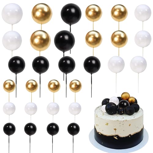 Xsstarmi 30 Stück Bälle Kuchen Topper Bälle Kuchen Dekoration Mini Ballon Kuchen Topper Schaumstoff Ball Kuchen Dekorationen für Baby Shower Geburtstag Hochzeit Jahrestag Party Dekorationen Schwarz von Xsstarmi