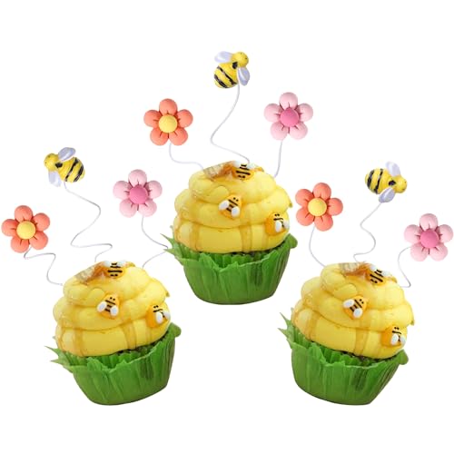 Xsstarmi 30 Stück Sonnenblumen-Cupcake-Aufsätze, Kunstharz, kleine Figur, Biene, Cupcake-Picks, Oh Babee, Cupcake-Dekorationen für Biene, Babyparty, Geburtstagsparty, Kuchendekorationen von Xsstarmi