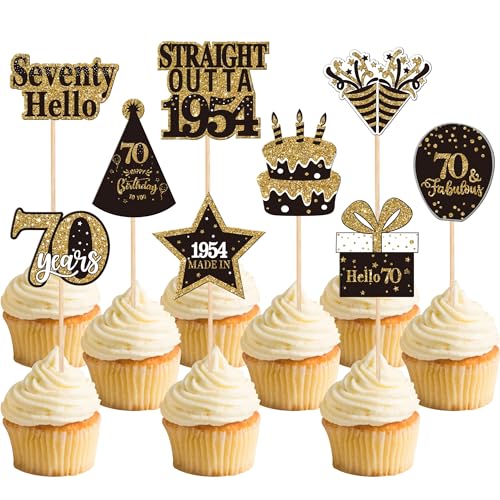 Xsstarmi 36 Packung 70. Geburtstag Cupcake Toppers Hello 70 Fabulous Cupcake Picks Straight Outta 1954 Kuchendekorationen für Alles Gute zum 70. Geburtstag Party Zubehör von Xsstarmi