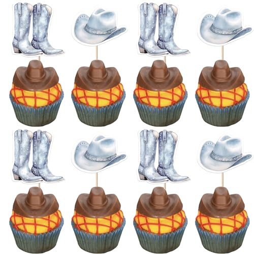 Xsstarmi 36 Packung Cowboy-Cupcake-Topper, Hut, Stiefel, Cupcake-Picker, Western-Cowboy, Geburtstags-Cupcake-Dekorationen für Western-Thema, Babyparty, Geburtstagsparty, Kuchendekorationen, Blau Xsstarmi 36 Packung Cowboy-Cupcake-Topper, Hut, Stiefel, Cupcake-Picker, Western-Cowboy, Geburtstags-Cupcake-Dekorationen für Western-Thema, Babyparty, Geburtstagsparty, Kuchendekorationen, Blau von Xsstarmi