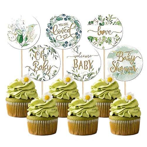 Xsstarmi 36 Packung Cupcake-Topper für Babyparty Wald-Dschungelblätter Liebe Willkommen Baby Cupcake-Picker Liebe Baby Kuchendekorationen für die Enthüllung des Geschlechts Babyparty Geburtstagsparty von Xsstarmi