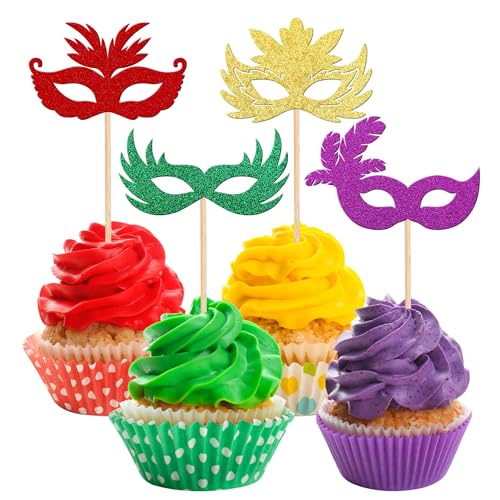 Xsstarmi 36 Packung Maskerade Cupcake Toppers Glitzer Bachelorette Mardi Gras Cupcake Picks Baby Dusche Maskerade Geburtstag Party Kuchendekoration Bunt von Xsstarmi