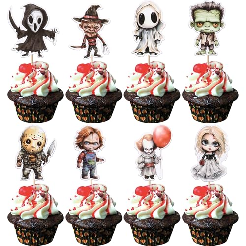 Xsstarmi 40 Packung Cupcake-Topper mit Horror-Klassikern Halloween-Party-Dekorationen Horrorfilm-Charaktere Cupcake-Essenspicks für Horror-Themen Geburtstag Babyparty Kuchendekorationen Xsstarmi 40 Packung Cupcake-Topper mit Horror-Klassikern Halloween-Party-Dekorationen Horrorfilm-Charaktere Cupcake-Essenspicks für Horror-Themen Geburtstag Babyparty Kuchendekorationen von Xsstarmi