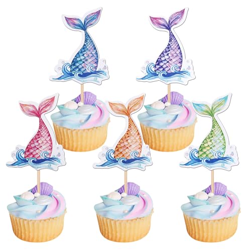 Xsstarmi 40 Packung Cupcake-Topper mit Meerjungfrauenschwanz Unter dem Meer Party-Cupcake-Picks Dekoration für Meerjungfrauen-Thema Babyparty Geburtstagsparty Kuchendekorationen Zubehör von Xsstarmi