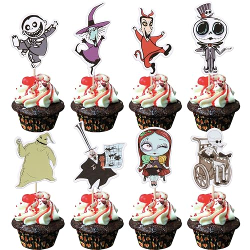 Xsstarmi 40 Packung Skellington Halloween-Cupcake-Topper Totenkopf Geist Cupcake-Picker für Halloween schreckliches Thema Hochzeitstag Nightmare Before Christmas Geburtstagsparty Kuchendekoration Xsstarmi 40 Packung Skellington Halloween-Cupcake-Topper Totenkopf Geist Cupcake-Picker für Halloween schreckliches Thema Hochzeitstag Nightmare Before Christmas Geburtstagsparty Kuchendekoration von Xsstarmi
