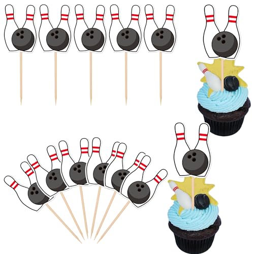 Xsstarmi 40 Stück Bowling Cupcake Toppers Sport Bowling Party Cupcake Picks Bowling Alley Themed Birthday Party Cake Decorations for Baby Shower Kids Birthday Party Decorations, UKXM539-BOWLING von Xsstarmi