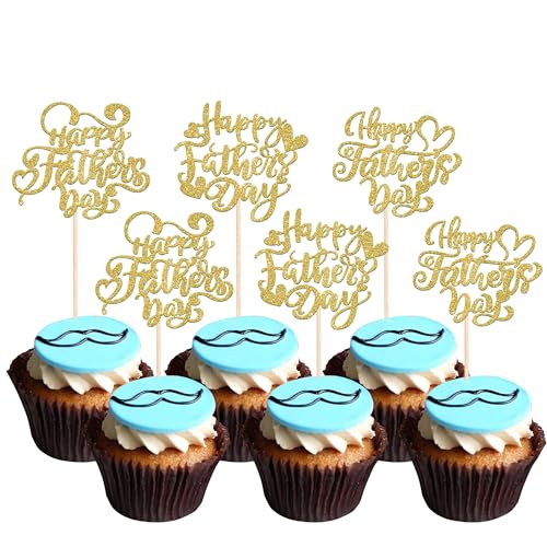 Xsstarmi Cupcake-Aufsätze "Happy Father's Day", goldfarben, glitzernd, Aufschrift "Love Daddy", beste Vatertagsdekoration, 24 Stück von Xsstarmi