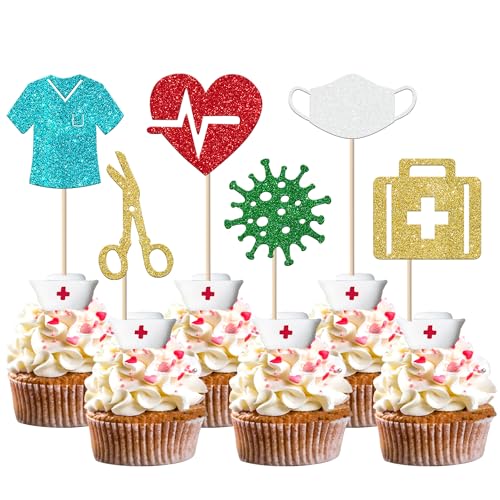 Xsstarmi Cupcake-Topper für Krankenschwestern, Cupcake-Aufsätze, Krankenschwester-Kappe, Aufsätze, Dekorationen, Krankenschwester-Dekorationen für Partys, medizinische Krankenschwestern, Geburtstag, von Xsstarmi