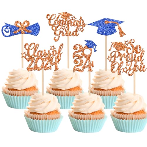 Xsstarmi Cupcake-Topper mit Aufschrift "So Proud of You", 2024, mit Aufschrift "Congrats Grad", Cupcake-Aufsätze, Diplom Done, Kuchendekorationen für Abschlussfeier 2024, Orange, 36 Stück von Xsstarmi