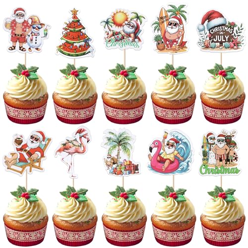 Xsstarmi Cupcake-Topper mit tropischen Hawaii-Weihnachtsmotiven, Sommer, Strand, Flamingo, Cupcake-Picks für den Sommer, tropische Frohe Weihnachten, Party, Kuchendekorationen, 40 Stück Xsstarmi Cupcake-Topper mit tropischen Hawaii-Weihnachtsmotiven, Sommer, Strand, Flamingo, Cupcake-Picks für den Sommer, tropische Frohe Weihnachten, Party, Kuchendekorationen, 40 Stück von Xsstarmi
