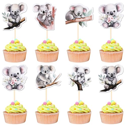 Xsstarmi Koala-Cupcake-Topper, doppelseitig, Wildtier-Cupcake-Picks, Koala-Geburtstagskuchendekorationen für Tier-Themen, Babyparty, Geburtstagsparty, 36 Stück von Xsstarmi