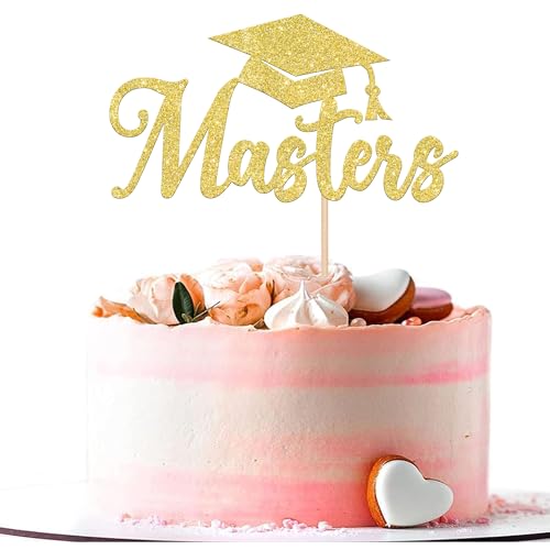 Xsstarmi Masters Tortenaufsatz, Glitzer, Happy Master Degree Cake Pick für Congrats, Master Class of Masters, Abschlussfeier, Party, Kuchendekorationen, Zubehör, Gold, 1 Packung von Xsstarmi