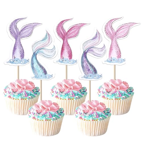 Xsstarmi Meerjungfrauenschwanz-Cupcake-Topper, Meerjungfrauenschwanz-Kuchendekorationen unter dem Meer, Party-Dekorationen, Cupcake-Picks für Meerjungfrauen-Thema, Babyparty, von Xsstarmi