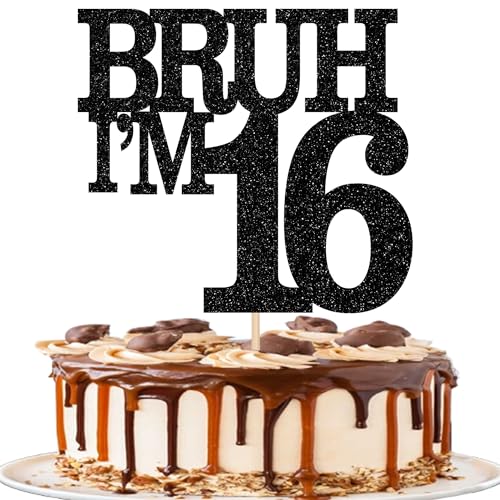 Xsstarmi Tortenaufsatz "Happy 16th Birthday", schwarzer Glitzer, Bruh I'm 16 Thema, Kuchendekoration für Cheers to 16 Years Birthday Party Cake Decorations Supplies Xsstarmi Tortenaufsatz "Happy 16th Birthday", schwarzer Glitzer, Bruh I'm 16 Thema, Kuchendekoration für Cheers to 16 Years Birthday Party Cake Decorations Supplies von Xsstarmi