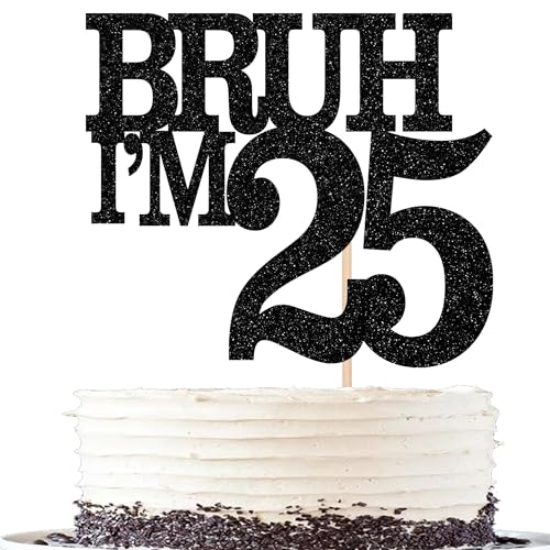 Xsstarmi Tortenaufsatz "Happy 25th Birthday", schwarzer Glitzer, Bruh I'm 25, für Cheers to 25 Years Birthday Party Cake Decorations Supplies Xsstarmi Tortenaufsatz "Happy 25th Birthday", schwarzer Glitzer, Bruh I'm 25, für Cheers to 25 Years Birthday Party Cake Decorations Supplies von Xsstarmi
