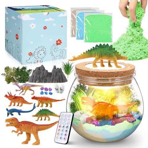 Dinosaurier Terrarium Set für Kinder, Dinosaurier Spielzeug Dinosaurier Geschenke für Kinder 4 5 6 7 8 Jahren, Dino Geburtstagsgeschenk Weihnachten Geschenke für Kinder, Dino Nachtlicht Dino Bastelset von XstarG