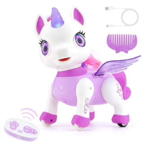 Einhorn Roboter für Mädchen, Einhorn Geschenke für Mädchen, Ferngesteuertes Einhorn Roboter Kinder Spielzeug mit LED-Flügeln, Musik, Tanzend, RC Kinderspielzeug Geschenk für 4-8-12 Jahre Mädchen Junge von XstarG