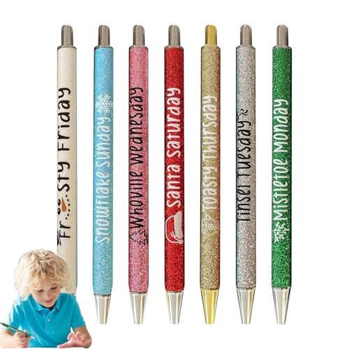 Xtauaguh Weekday Glitzerstift-Set | 7 Stück lustige Stifte Horror Schulbedarf | Niedlicher Glitzer-Gelstift aus Metall für Familie, Halloween-Geschenke, Kollegen, Freunde von Xtauaguh