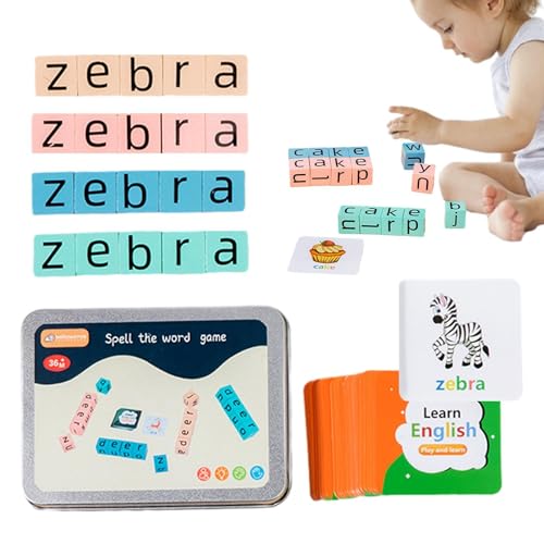 Xtauaguh Wort-Rechtschreibspiele, Rechtschreibspiele für Kinder | Blocks Rechtschreibspiel Alphabet Blocks - Rechtschreibspiel aus Holzblöcken, tragbares -Lernspielzeug für den Kindergarten zu Hause von Xtauaguh