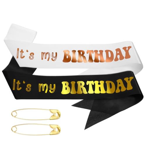 Geburtstag Schärpe Schwarz und Weiß 2 Stück It's My Birthday Geburtstag Schärpe Happy Birthday Geburtstag Schärpe Schriftart aus Roségold und Gold Satin Schärpe für Damen Mädchen Jungen von Xthrotsenk