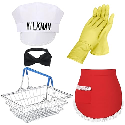 Xtinmee 5-teiliges Halloween-Kostüm-Set für Milchmann und Hausfrau, klassisches 1950er-Jahre-Kostüm-Set für schwangere Paare, Halloween-Kostüm, Klassische Farben, Einheitsgr��e von Xtinmee