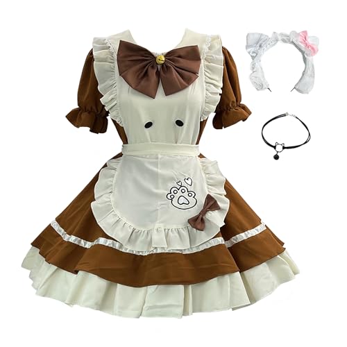 Xtyggoi Frauen Maid Schürze Outfit Anime Katze Cosplay Kleider Anzug Lolita Kleid Halloween Kostüm Zubehör von Xtyggoi