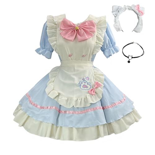 Xtyggoi Frauen Maid Schürze Outfit Anime Katze Cosplay Kleider Anzug Lolita Kleid Halloween Kostüm Zubehör von Xtyggoi