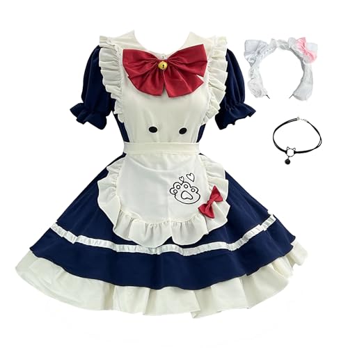 Xtyggoi Frauen Maid Schürze Outfit Anime Katze Cosplay Kleider Anzug Lolita Kleid Halloween Kostüm Zubehör von Xtyggoi