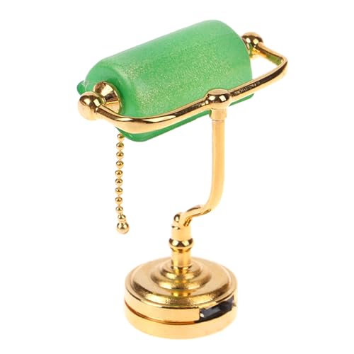 Miniatur-LED-Schreibtischlampe für Puppenhäuser im Maßstab 1:12, mit elegantem grünem Schirm und goldfarbener Kette, Puppenhäuser-Dekoration, Miniatur-Tischleuchte Miniatur-LED-Schreibtischlampe für Puppenhäuser im Maßstab 1:12, mit elegantem grünem Schirm und goldfarbener Kette, Puppenhäuser-Dekoration, Miniatur-Tischleuchte von XuQiZZpp