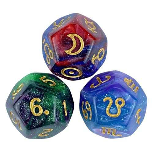 Tarots-Kartenwürfel, 12-seitige astrologische Würfel, Sternbilder, Wahrsagungswürfel für Wahrsagungen, Gaming-Zubehör, 12-seitige astrologische Acrylwürfel, 3 Stück von Xuancai