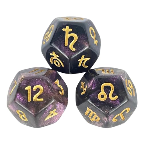 Tarots-Kartenwürfel, 12-seitige astrologische Würfel, Sternbilder, Wahrsagungswürfel für Wahrsagungen, Gaming-Zubehör, 12-seitige astrologische Acrylwürfel, 3 Stück von Xuancai