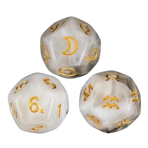 Tarots-Kartenwürfel, 12-seitige astrologische Würfel, Sternbilder, Wahrsagungswürfel für Wahrsagungen, Gaming-Zubehör, 12-seitige astrologische Acrylwürfel, 3 Stück von Xuancai