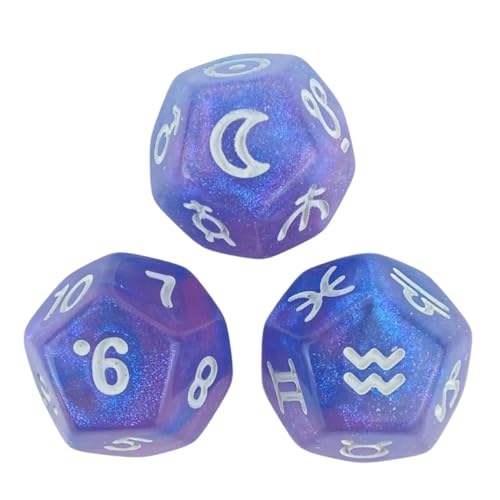 Tarots-Kartenwürfel, 12-seitige astrologische Würfel, Sternbilder, Wahrsagungswürfel für Wahrsagungen, Gaming-Zubehör, 12-seitige astrologische Acrylwürfel, 3 Stück von Xuancai