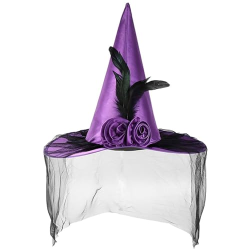 Xuancai Halloween-Blumen-Hexenhut mit schwarzer Tüll-Applikation, Karneval, Party, Kopfschmuck, Teufelshut, Cosplay-Zubehör für Teenager von Xuancai