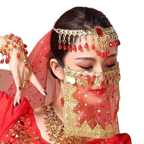 Xuanxi Bauchtanz-Gesichtsschleier für Mädchen und Frauen, arabisches Nacht-Outfit, Halloween-Kostüm, Cosplay, Schleier, modischer Halbgesichtsschleier von Xuanxi