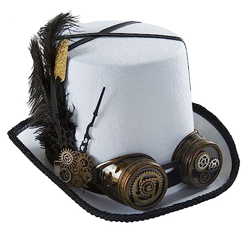 Xuanxi Steampunk Time Traveler Hut Steampunk Top Hüte für Herren mit Brille Steampunk Hut Halloween Party Steampunk Zubehör, weiß, 2-3 von Xuanxi