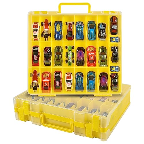 Xuerdon Spielzeugauto Aufbewahrungskoffer für Matchbox Cars. Holder Behälter Tasche für LOL Überraschungspuppen/für Shopkins mit 48 Fächern Doppelseitig-Gelb (nur Box) von Xuerdon