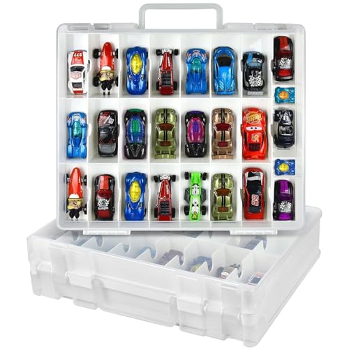 Xuerdon Spielzeugauto Aufbewahrungskoffer für Matchbox Cars. Holder Behälter Tasche für LOL Überraschungspuppen/für Shopkins mit 48 Fächern Doppelseitig-Weiß (nur Box) von Xuerdon