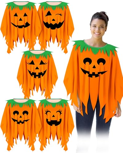 Xuhal 5 Stück Gruppen-Halloween-Kostüme, Geister-Kürbis, Hippie, mexikanischer Poncho-Kostüm für Männer und Frauen, Orange, Schwarz und Grün, about 53 x 53 inchespolyester von Xuhal