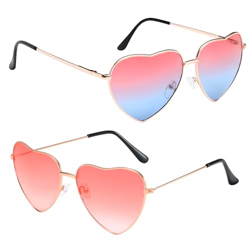 Xuigort 2 Paar Herz Brille, Herz Sonnenbrille, Hippie Gläser, Party Brille Rosa, Weinsamkeit Hippie Gläser, für 70er 80er 90er Party Fotografie, für Reisen, Fotografie, Party (Rosa Rosa und Blau) von Xuigort