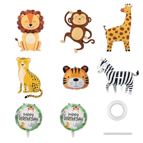 8 Stück Luftballon Tiere, Folienballon Geburtstag, Groß Löwe Zebra Affe Leopard Dschungel Tiere Folienballon für Kindergeburtstag Junge Mädchen Babyparty Party Deko von Xuigort