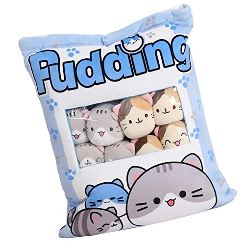 Katze Plüsch Kissen Pudding, Niedliche Snack Taschen Kissen Plüschtier, Pudding Plüsch Spielze Und 8 Plüschtieren, Pudding Kissen Abnehmbare Katzen Puppen Kreative Spielzeug Geschenk von Xujuika