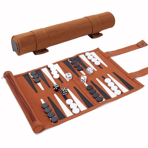 Xujuika Backgammon Travel Set Leather | Chess and Backgammon Set | Backgammon Reisespiel Leder | Roll-up-Backgammon-Set | Reisespiele Erwachsene Backgammon, Tragbare Mikrofaser Leicht von Xujuika