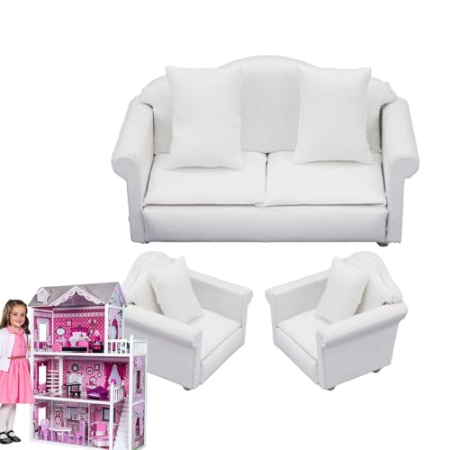 Xujuika Doll Sofa, Puppenhaus Sofa 1/12, Puppenhaus Möbel Sofa Und Sessel, Miniatur Sofa Puppenhaus, Spielzeug Sofa Miniatur, Puppenmöbel 1 12 Sessel Mit Kissen, Puppenhaus Möbel Und Zubehör von Xujuika